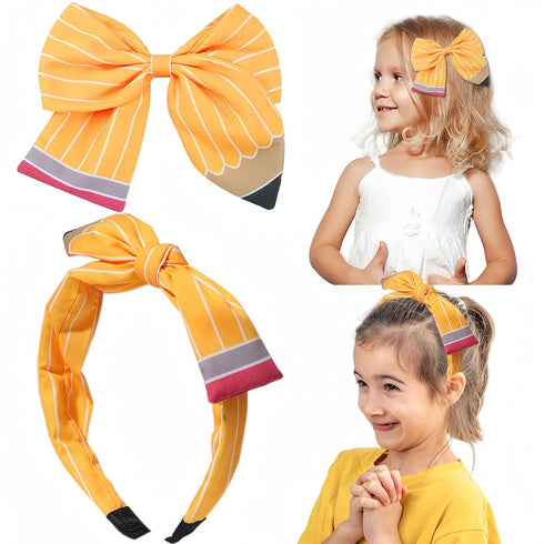 School Bows for Girls Teacher Headband Set, 2pcs Back to School Outfits for Girls Teacher Hair Accessories