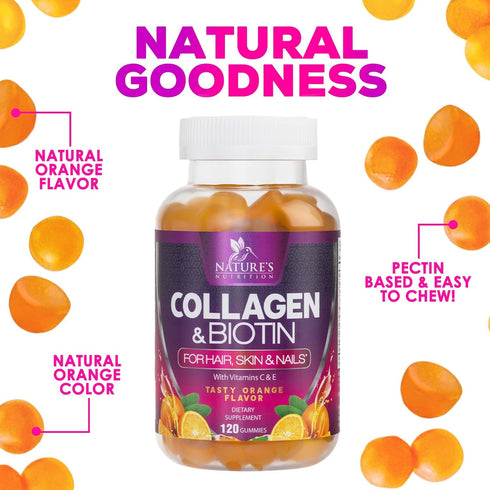 Collagen Peptides - Hair Supplements for Growth Support with Biotin and Vitamin C, 120 Count Gummies