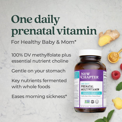 New Chapter Prenatal Vitamins, One Daily Multivitamin with Methylfolate + Choline for Healthy Mom & Baby, 60 Count,