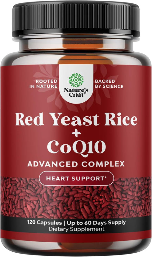 Red Yeast Rice with CoQ10 Supplement, 1200 mg Capsules for Heart Health (2 Months Supply)