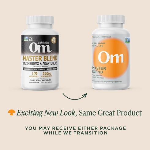 Om Master Blend Mushroom Capsules, Organic Supplement with 10 Mushrooms and Ashwagandha, 84 Count