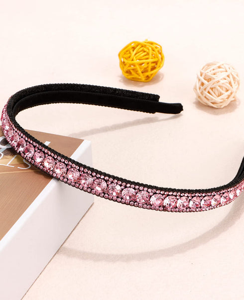 Wecoe Pink Rhinestone Headband, Non Slip Fashion Bling Hair Band for Women Girls, Holiday Accessories