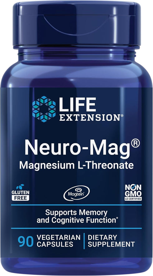 Life Extension Neuro-mag Magnesium L-threonate, 90 Vegetarian Capsules for Brain Health