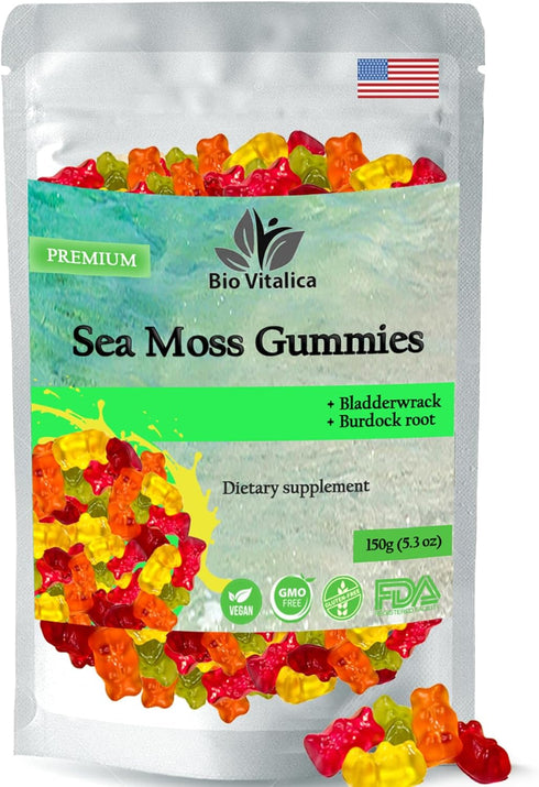 Sea Moss Gummies - Organic Irish Sea Moss, Bladderwrack, Burdock Root - Superfoods for Vegan, Keto Diet