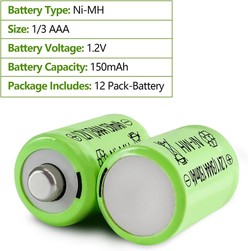 JINTION 1/3 Rechargeable AAA 150mAh Button Top NiMH Battery, 12 Pack for Solar Lights