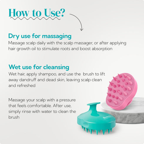 HEETA Hair Scalp Massager Shampoo Brush, 2 Pack Soft Silicone Bristles for Dandruff Removal, Green & Pink