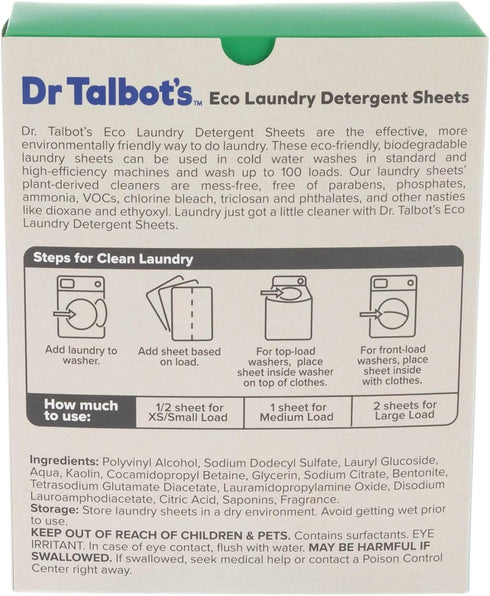 Talbot's 50 100 Dr. Eco Laundry Detergent Sheets Fresh Scent, Plant-Based, Biodegradable, No Harsh Additives