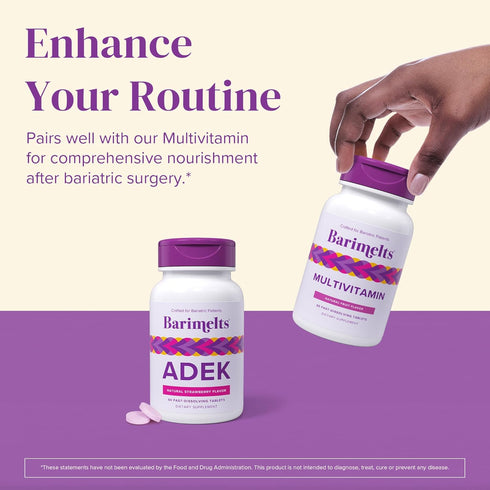 Barimelts ADEK - 60 Fast-Dissolving Tablets, Sugar-Free Bariatric Vitamins for Women, Natural Strawberry Flavor