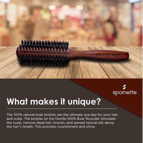 Spornette Deville Boar Bristle Round Brush, 2 Inch for Blow Drying, Curling & Styling