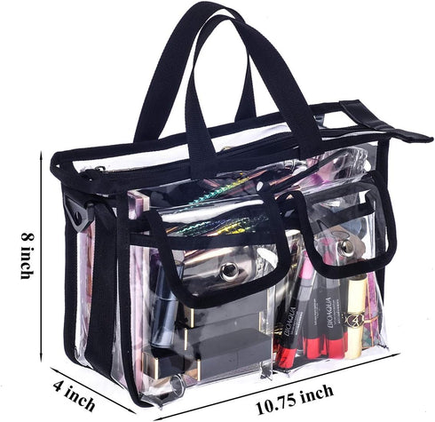 Medium Clear PVC Makeup Artist Set Bag, Transparent Cosmetic Storage for Travel, Stadium Approved Tote with Strap