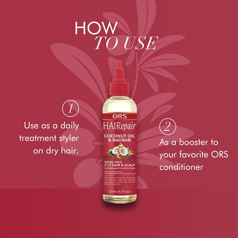 ORS HAIRepair Coconut Oil and Baobab Vital Oils, Lightweight Hair Oil, Fast Absorbing (4.3 oz)