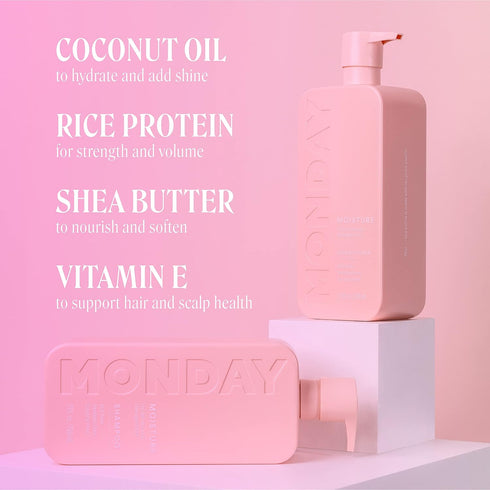 MONDAY HAIRCARE Moisture Shampoo 12oz for Dry, Coarse, Curly Hair, Made from Coconut Oil and Shea Butter