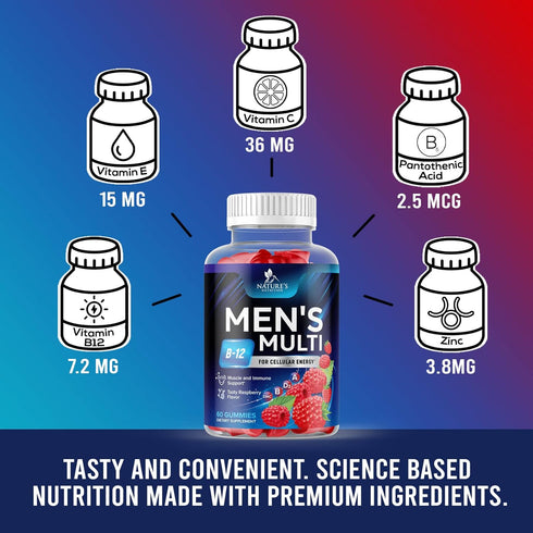Nature's Multivitamin for Men Gummies, 60 Berry Flavored Gummies with Vitamins A, C, D, E, B6, B12 & Zinc