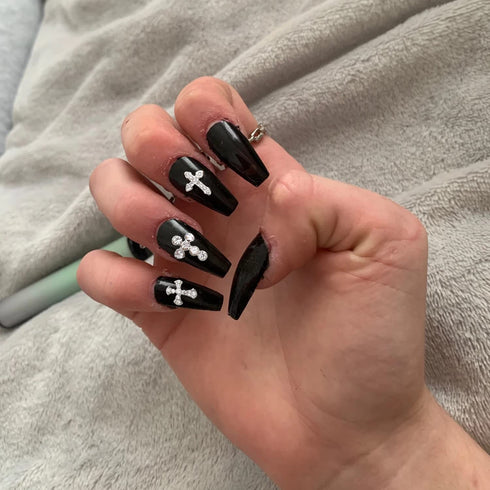 SILPECWEE 30pcs 3 Style Cross Nail Charms - 3D Silver Nail Jewels for Nail Art Decoration