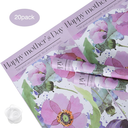 HYSSINOWRAP 20 sheets/Two colors Mother's DAY gift paper Florist Bouquet Supplies,DIY Crafts,Gift Packaging or Gift Box Packaging size 11.8 * 19.7Inch (purple)