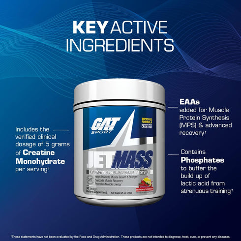 GAT SPORT JetMass Fast-Acting Volumizing Creatine System, 30 Servings, Tropical Ice Flavor