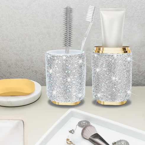 Bling Rhinestone Toothbrush Travel Case,Portable Diamond Travel Toothbrush Holder for Traveling,Camping,Home,Business,Women Large Capacity Multifunctional Toothpaste Storage Mouthwash Cup by SlowVibes