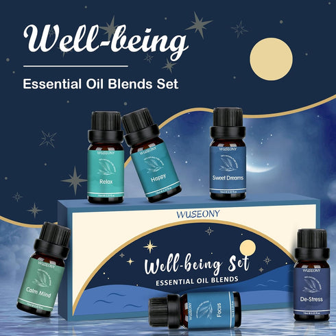 WUSEONY Set, Set Well-Being Essential Blends Oils Aromatherapy Oils Gift for Diffusers Home, Fragrance Oil Scent