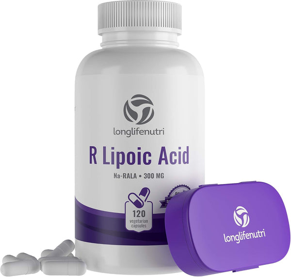 R-Alpha Lipoic Acid 300mg Stabilized, 120 Vegetarian Capsules | Na R-ALA Supplement | Non-GMO Gluten Free