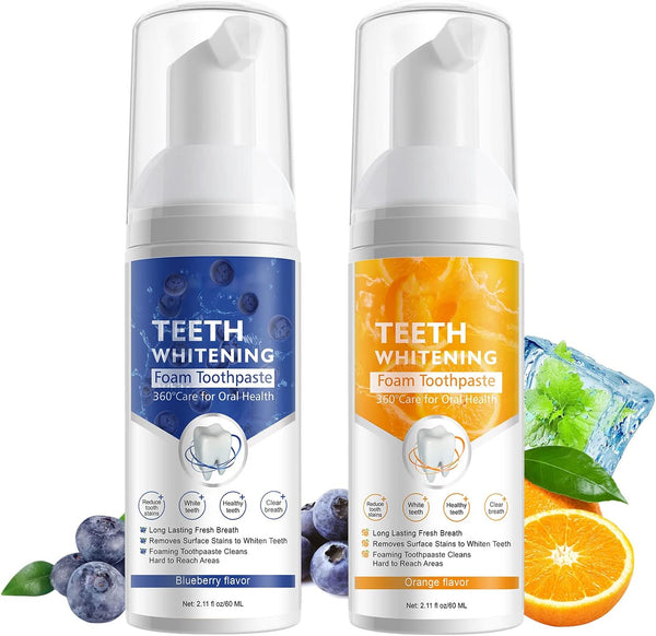 Teeth Whitening Toothpaste with Fluoride, 2 Pack Mousse Foam for U-Shape Electric Toothbrush