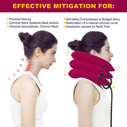 Cervical Neck Traction Device for Pain Relief, Adjustable Inflatable Neck Stretcher for Neck Decompression (Red)