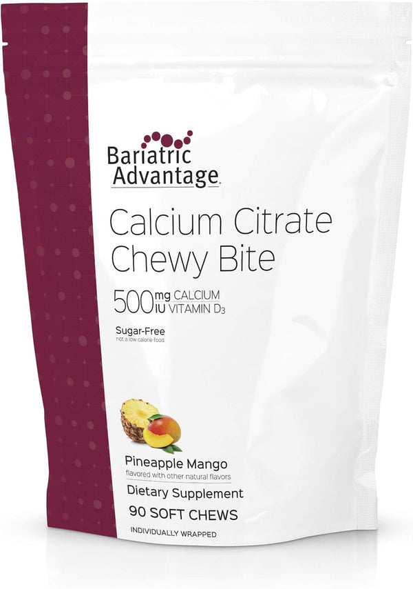 Bariatric Advantage Calcium Citrate Chewy Bites 500 mg, Sugar-Free Chewable Calcium Supplement with Vitamin D3,