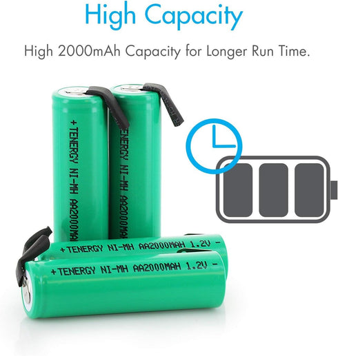 Tenergy 1.2V NiMH 2000mAh Flat Top Rechargeable AA Batteries, 10 Pack
