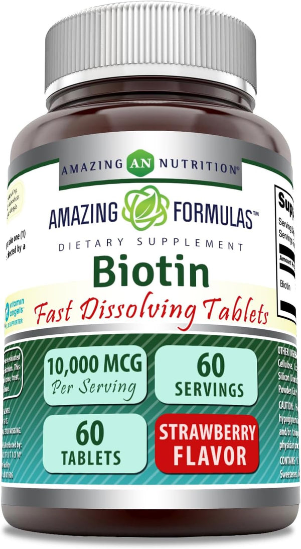 Amazing Formulas Biotin 10,000 mcg, 60 Count, Fast Dissolve Tablets, Non-GMO, Gluten Free, Made in USA