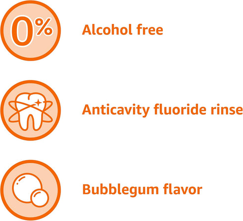 Amazon Basics Kids Anticavity Fluoride Rinse, Alcohol Free, Bubble Gum, 18 Fl Oz, Pack of 4