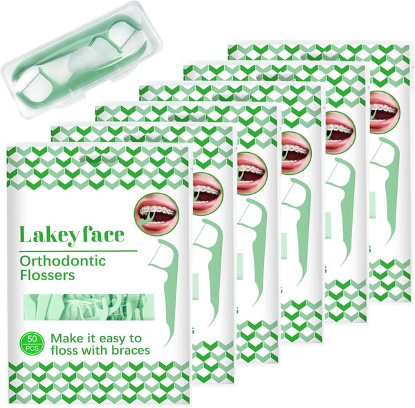 300 Count Orthodontic Flossers for Braces, Dental Floss Picks, 50 Count Bag, Pack of 6