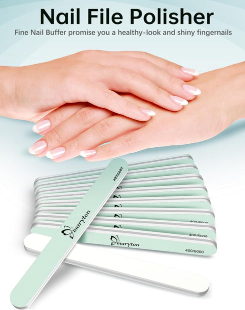 Maryton Nail Buffer and Shine Kit, 10pcs Buffer Blocks for Natural Nails, Fingernail Polisher 400 6000 Grit