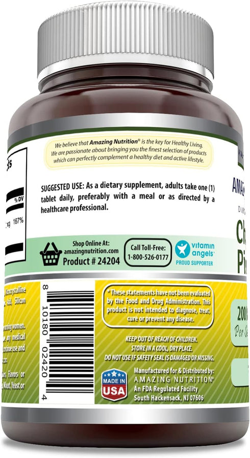 Amazing Formulas Chromium Picolinate Supplement - 200 Mcg Per Serving, Non-GMO, Gluten-Free, 120 Count