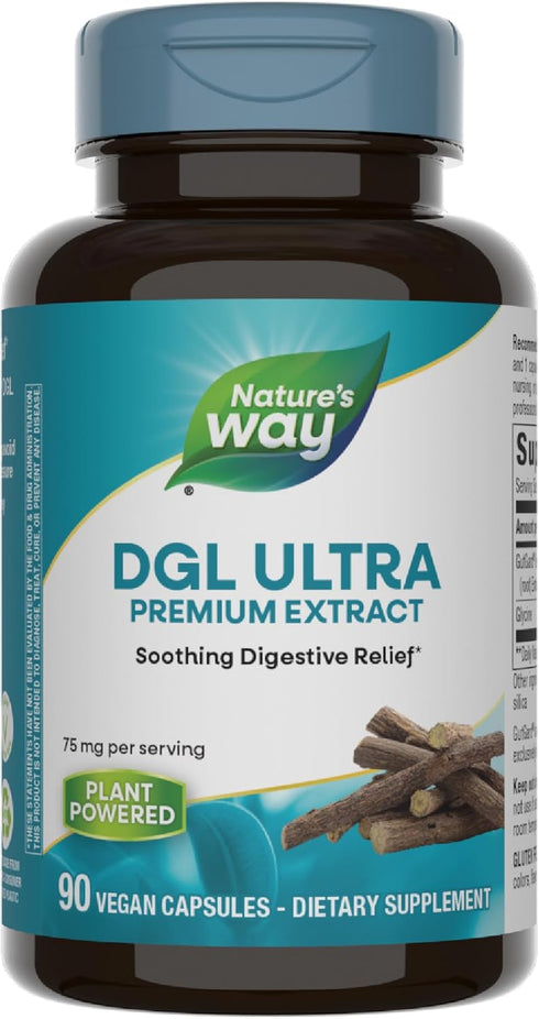 Nature's Way DGL Ultra, Premium Licorice Root Extract, Soothing Digestive Relief, 90 Vegan Capsules