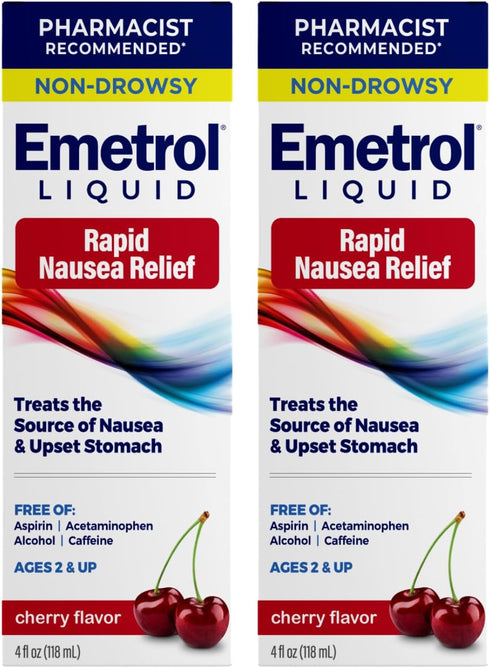 Emetrol Non-Drowsy Liquid Nausea Relief, Cherry Flavor Upset Stomach Medicine - 4fl oz, 2 Pack