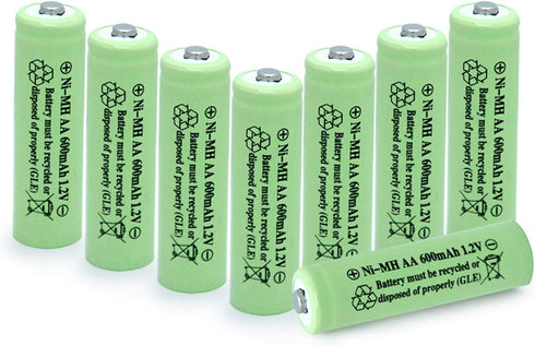 AA Ni-MH 600mAh 1.2V Rechargeable Solar Light Batteries for Outdoor Solar Lamps (8 Pcs)