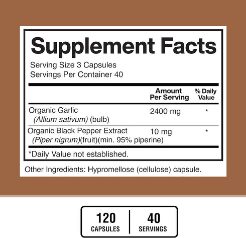 American Standard Supplements Garlic 2400mg with Black Pepper Extract - 120 Vegan Non-GMO Gluten Free Capsules, 40