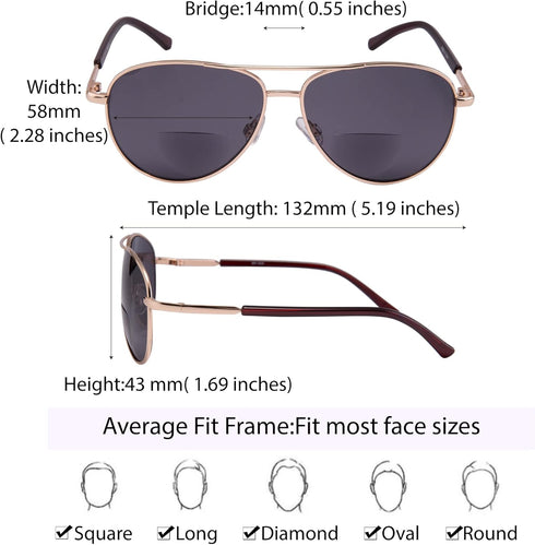 EYEGUARD Unisex Classic Style Bifocal Sunglasses Readers, UV400 Protection Outdoor Reading Glasses