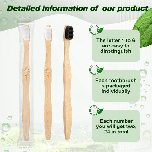 Sieral 24 Pcs Toothbrushes, Extra Soft Bristles Wooden Bamboo, Individually Wrapped for Kids and Adults, Travel Friendly