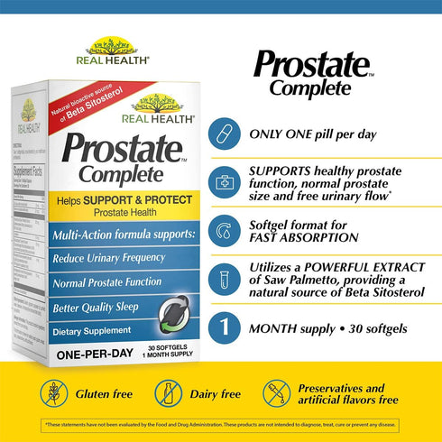 Real Health Prostate Complete Supplements for Men, 30 Count, Saw Palmetto Formula