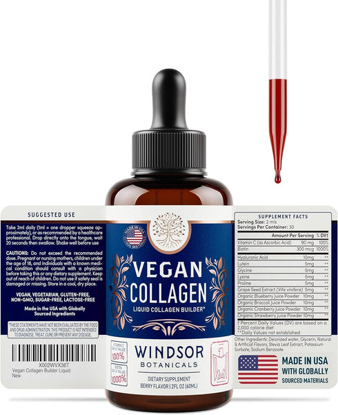 Vegan Collagen Builder Liquid Supplement - 120ml Collagen Booster with Vitamin C, Biotin & Amino Acids for Women