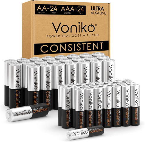 Voniko AA and AAA Batteries 48 Count Combo Pack, 24 Double A and