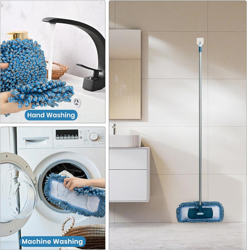 Microfiber Mops for Floor Cleaning, 58" Long Handle Wet and Dry Mop with Washable Pad for Hardwood and Tile