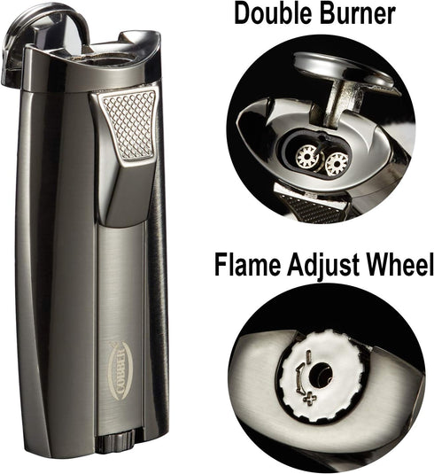 Cobber Torch Cigar Lighter, Double Jet Flame Refillable Butane Cigar Lighter in Gray