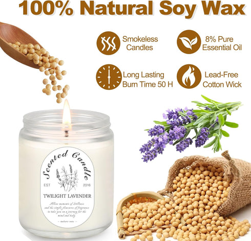 Set, 4 Pack Scented Candle Gift Soy Wax Scented Candles for Home Lavender, Sage & Ponderosa Pine Aromatherapy Candles