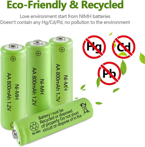 JINTION Solar Rechargeable Ni-MH AA Batteries, 800 mAh, 4 Pack