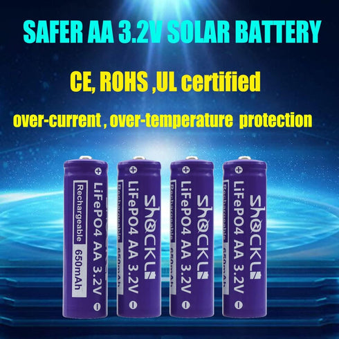 Shockli AA 3.2V LiFePo4 650mAh Battery (4 Pack), Ideal for Solar Garden Light