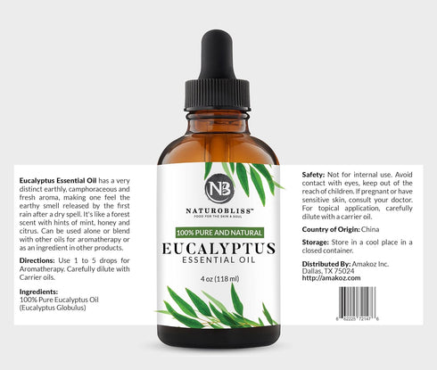 NaturoBliss 100% Pure Natural Undiluted Eucalyptus Essential Oil - 4oz, Therapeutic Grade