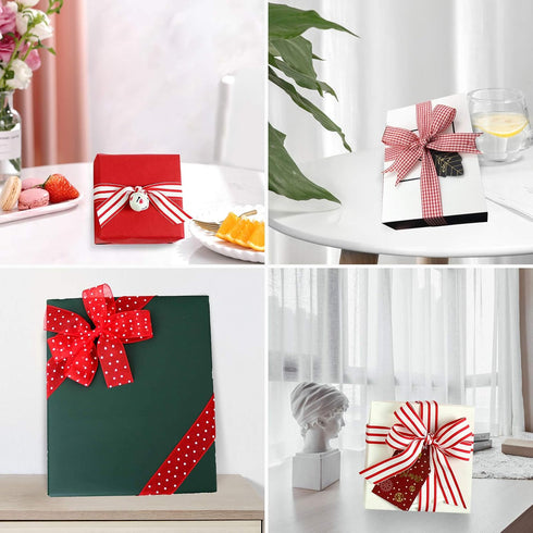 Fabric Ribbons - Red and White Plaid Ribbon for Crafts, 1 Inch Grosgrain Striped Ribbon for Gift Wrapping, 30 Yard