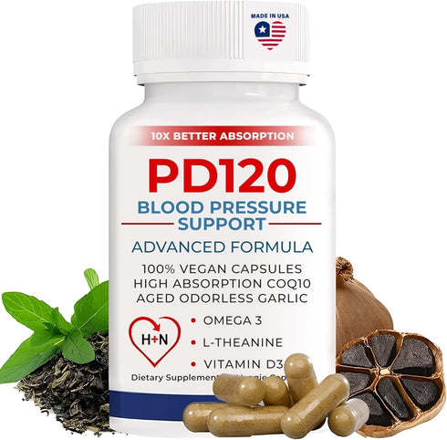 Blood Pressure Support Supplements - Black Garlic Extract with COQ10, 60 Capsules
