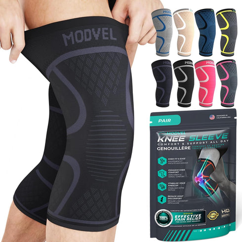 Modvel Compression Knee Brace for Women & Men, 2 Pack Knee Support Sleeves for Pain Relief and Sports